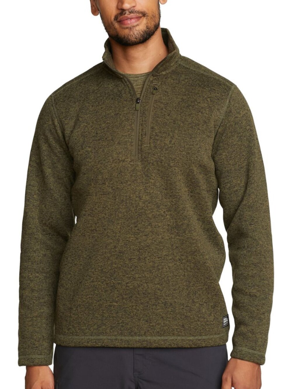 Eddie Bauer Men's Olive Heather Quarter Zip Fleece Pullover SZ S